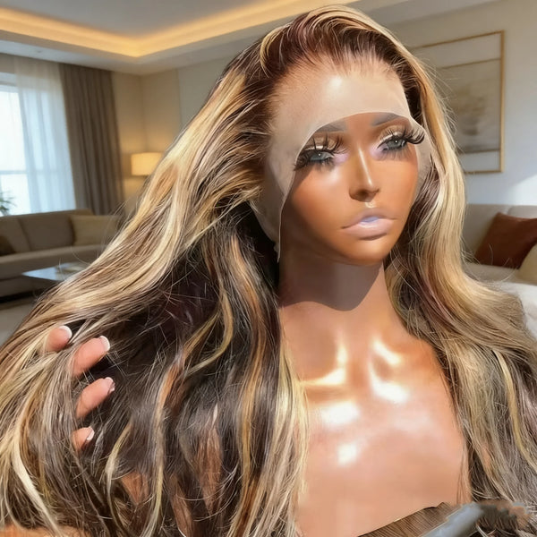 Body Wave 13x4 Hd Transparent Lace Front Wig Colored Highlight Human