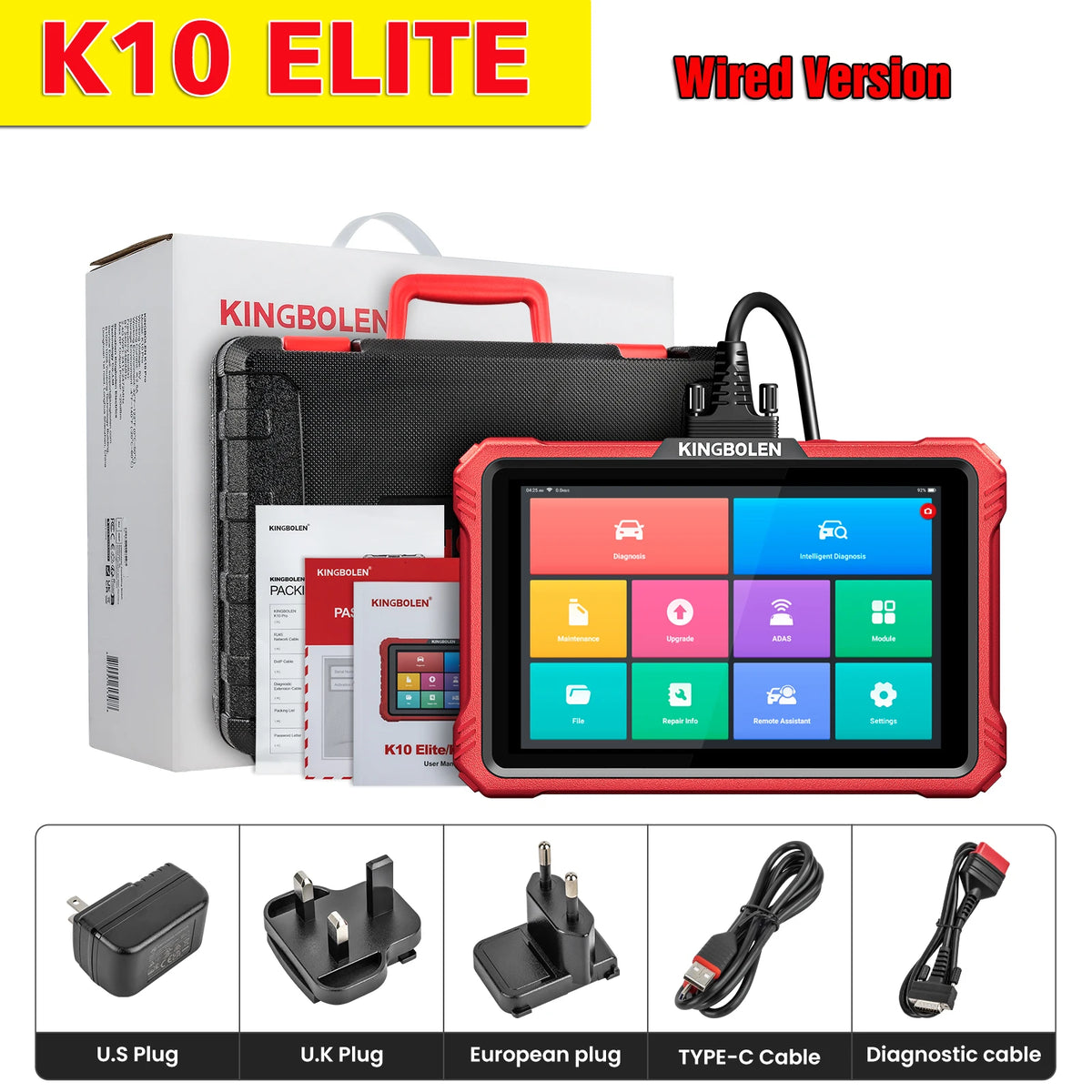 KINGBOLEN K10 PRO ELITE OBD2 Scanner ECU Coding 40+ Service CANFD FCA All System Diagnostic Tool Active Test 2 Year Free Update