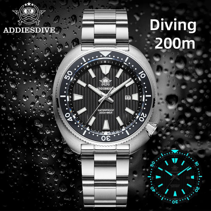 ADDIESDIVE Men's New Outdoor Quartz Watch 200M Diving BGW9 Super Blue Luminous Watch Sapphire Glass Men's Stainless Steel Watch