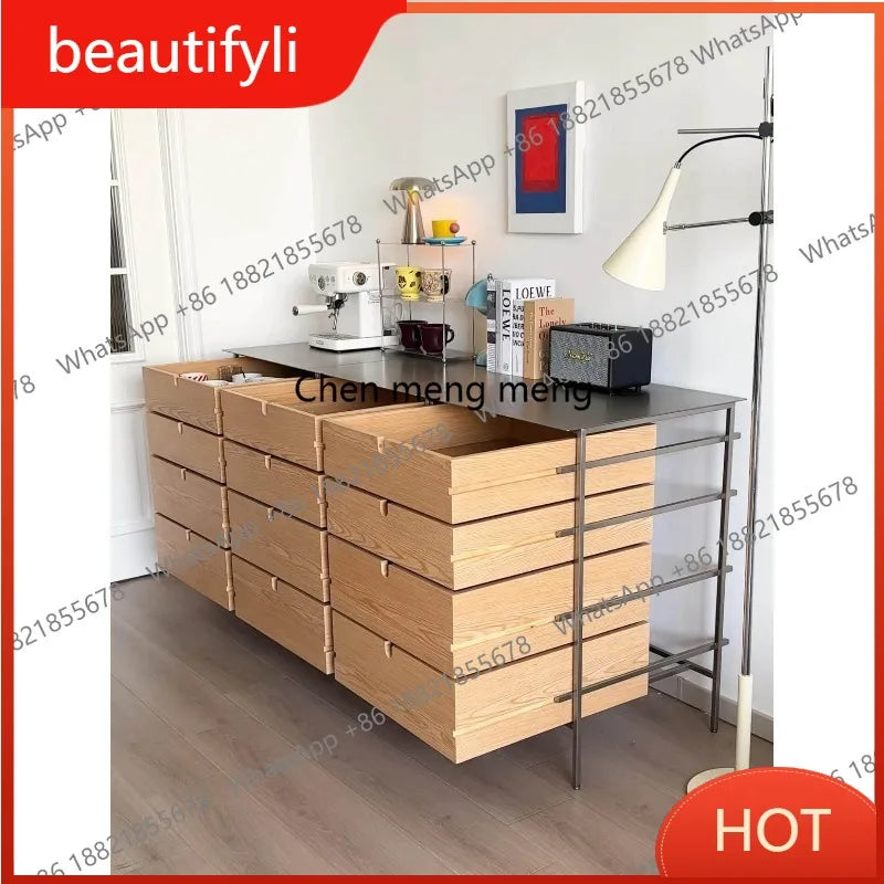 A139 Stainless steel solid wood chest cabinet household multi-layer storage storage living room locker