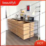A139 Stainless steel solid wood chest cabinet household multi-layer storage storage living room locker