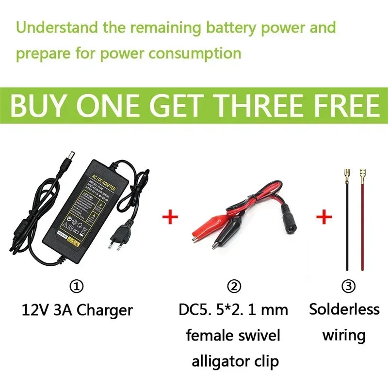 12V Battery 30Ah 18650 lithium battery pack 20A sprayer built-in high current BMS electric kid's car battery 12.6V 3A charger