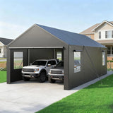 13x25 Ft Carport, Car Ports with 180g PE Tarp, Side-Opening Door & Roll-Up Windows, Carport Canopy, Portable Garage, Customized