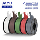 JAYO PLA Classic 3D Filament 1.75mm High Speed Matte PLA 3D Printer Filament Neatly Wound 3D Printing Materials 5Rolls/set