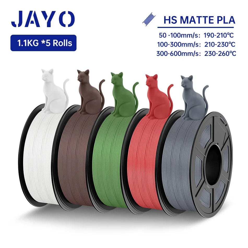 JAYO PLA Classic 3D Filament 1.75mm High Speed Matte PLA 3D Printer Filament Neatly Wound 3D Printing Materials 5Rolls/set