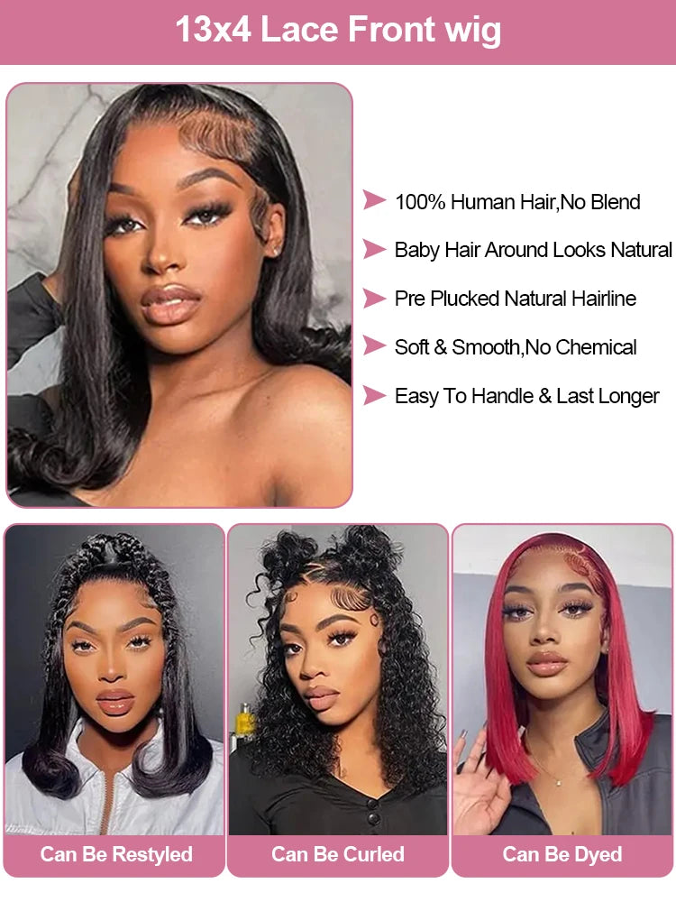 Bone Straight Short Bob Wigs Human Hair HD 13x6 13x4 Lace Frontal Wigs