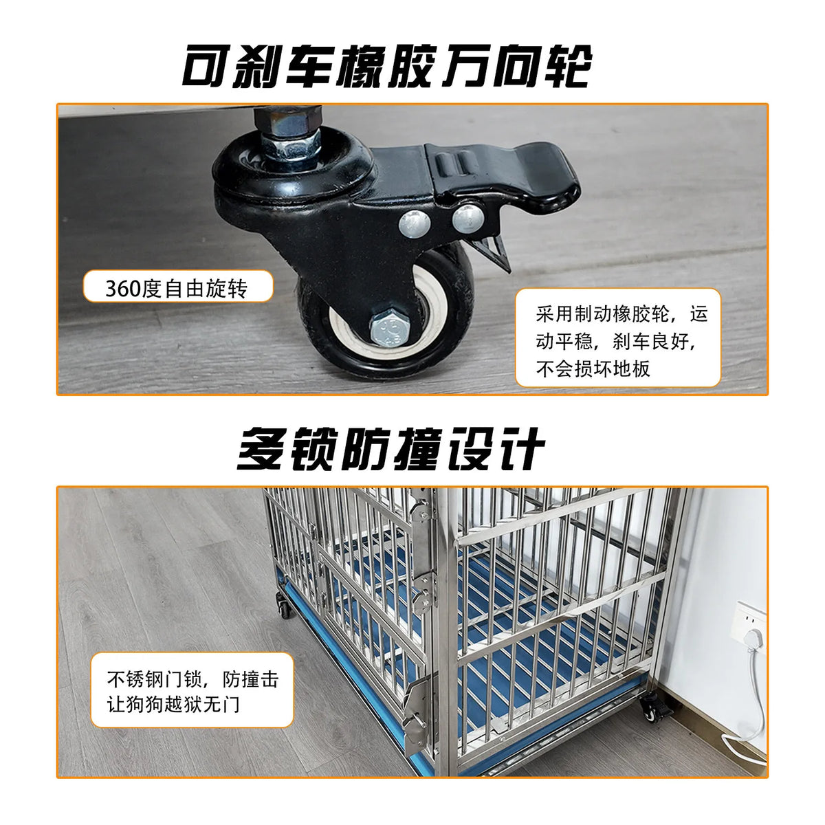 Stainless steel dog cage indoor foldable portable medium and large dog pet cage with tray square tube dog cage breeding
