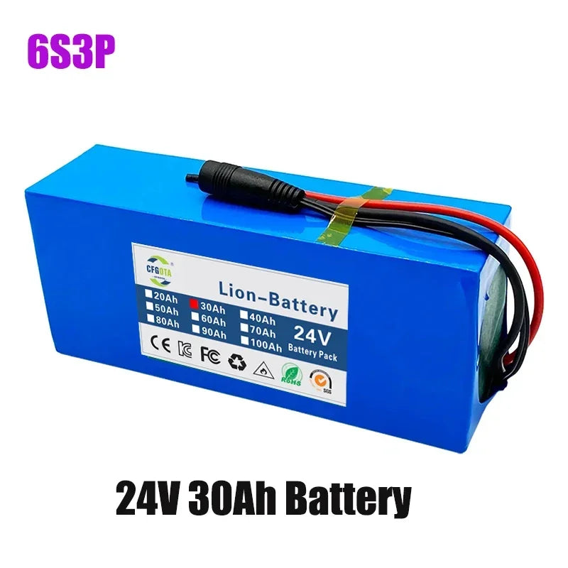 24V 30Ah 6s3p 18650 lithium battery 24V 30000mAh lithium-ion battery pack+charger