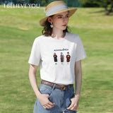 I BELIEVE YOU White Retro Character Embroidered Short Sleeve T-Shirt For Women 2026 Summer New Casual Design Tee Top 2262016360
