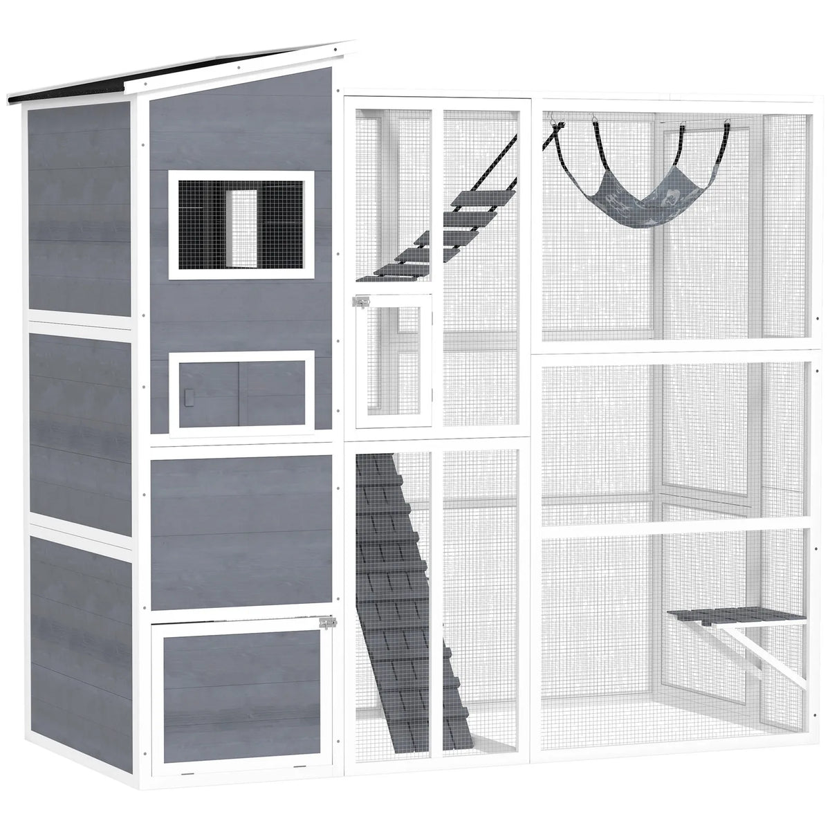 Large Catio Outdoor Cat Enclosure for 2-3 Cats 76" x 36" x 68" Gray