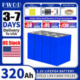 US Stock 320AH Lifepo4 Battery Rechargeable Lithium Iron Phosphate Batteries DIY 12V 24V 48V For EV Golf Cart Boat with Busbars