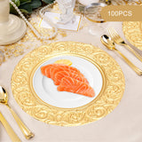 Charger Plates 100-Piece Set Round Reusable Serving Plates Gold Black Silver Green for Wedding Banquet Party Decor