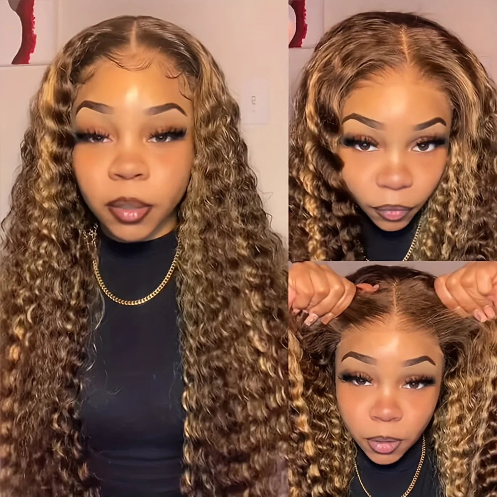 Highlight 5x5 Lace Front Wigs Human Hair 4/27 Ombre Deep Wave HD Transparent Lace Front Wigs 200% Density with Baby Hair