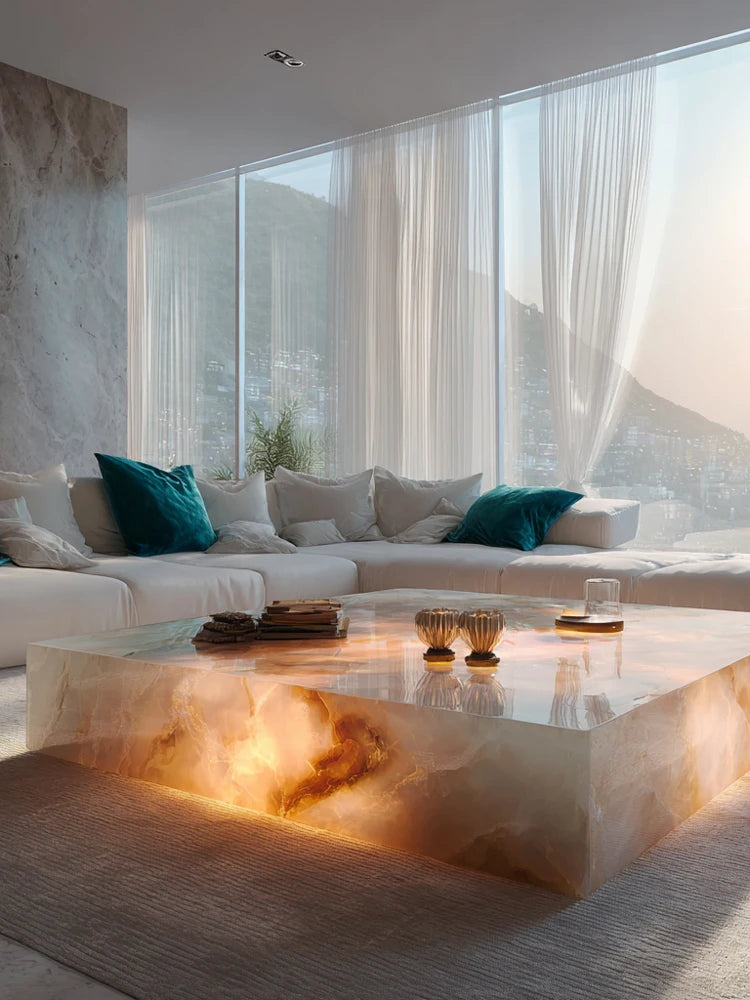 Large Flat Luxury Stone Modern Design Living Room Custom-Made Natural Marble Italian-Style Luminous Onyx Jade Coffee Table