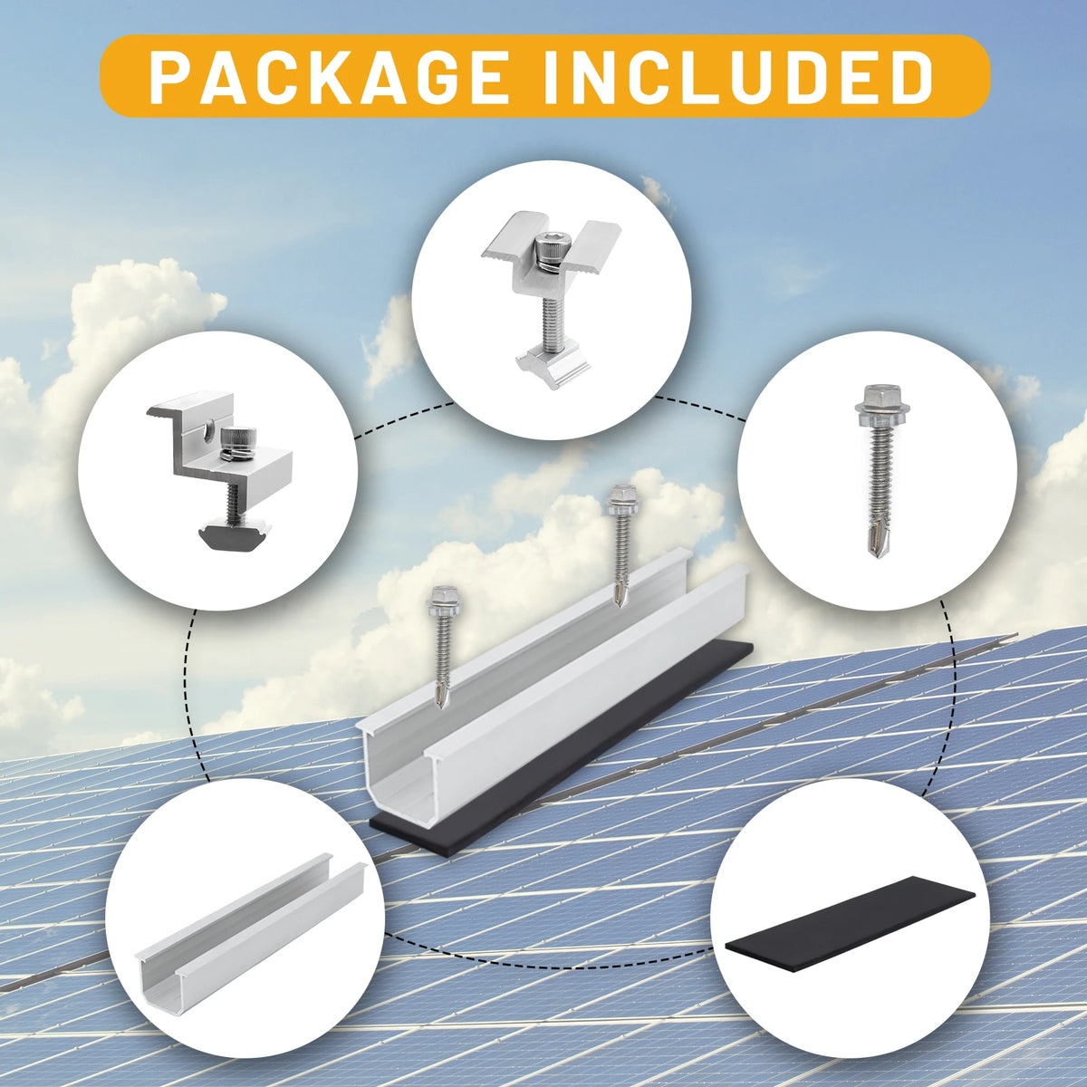 14/12/10/6pcs Solar Panel Mounting Brackets Mid and End Clamps and Rails Kit for Roofing Solar Panels of Multiple Sized