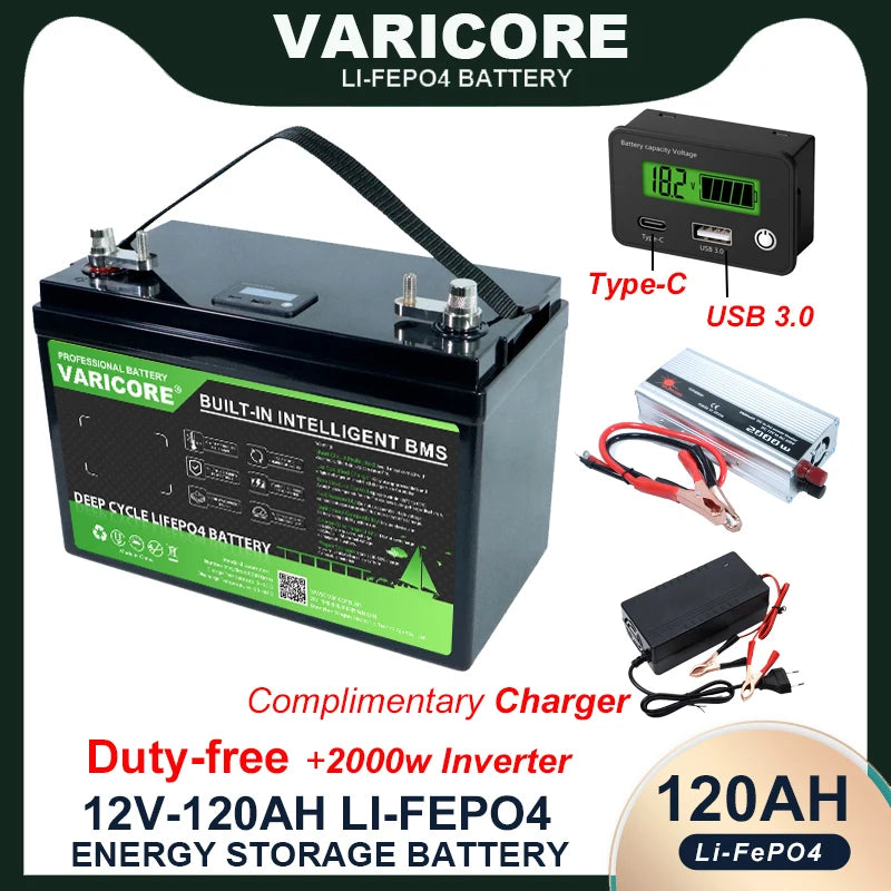 VariCore 12V/24V/36V/48V 360Ah 340Ah 180Ah 100Ah 120Ah LiFePO4 Battery for 4s 8s 10s 16s Solar Touring Car Golf Cart Duty-free