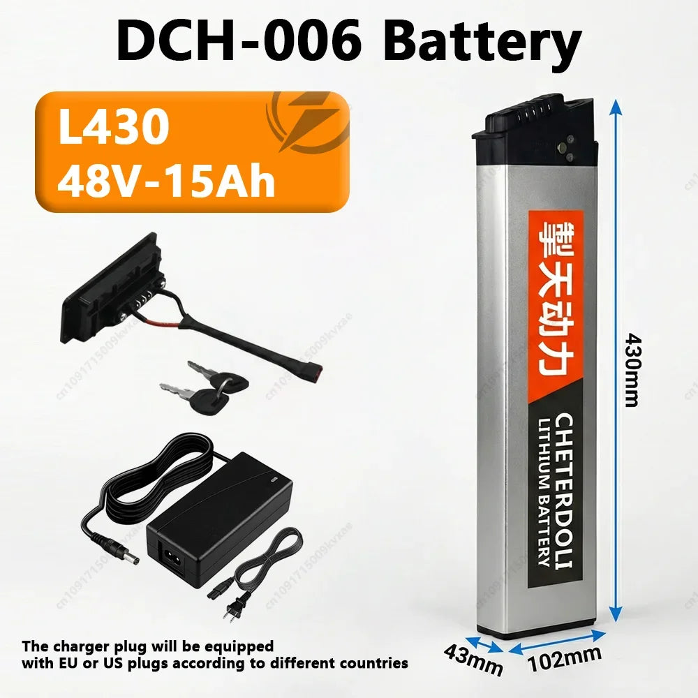 Foldable Electric Bike Battery 48V 36V 10.4Ah 15Ah 17Ah DCH-006 Fits Samebike Lankeleisi Replacement Battery Pack + Charger