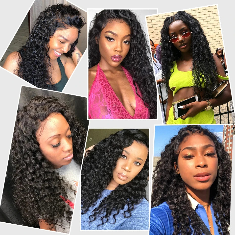 34 Inch Human Hair Water Wave Wig Natural Color 13x6 Frontal Curly Lace