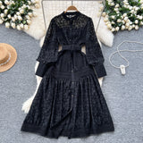 Court Sle Heavy Embroidery Lantern Sve Long Dr Women's Retro Winter Faion High Waist A-Line Dr Korean Version