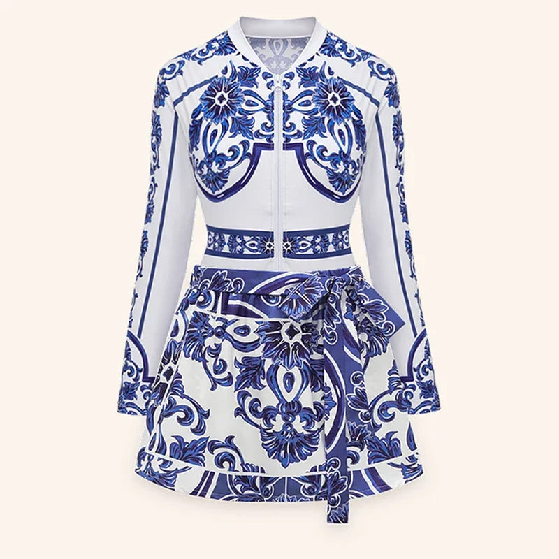 Women New Surfing Sport Swimsuit Long Sleeves One Piece Swimsuit Swimwear Solid Monokini Bathing Suit Tropical Bodysuit Female