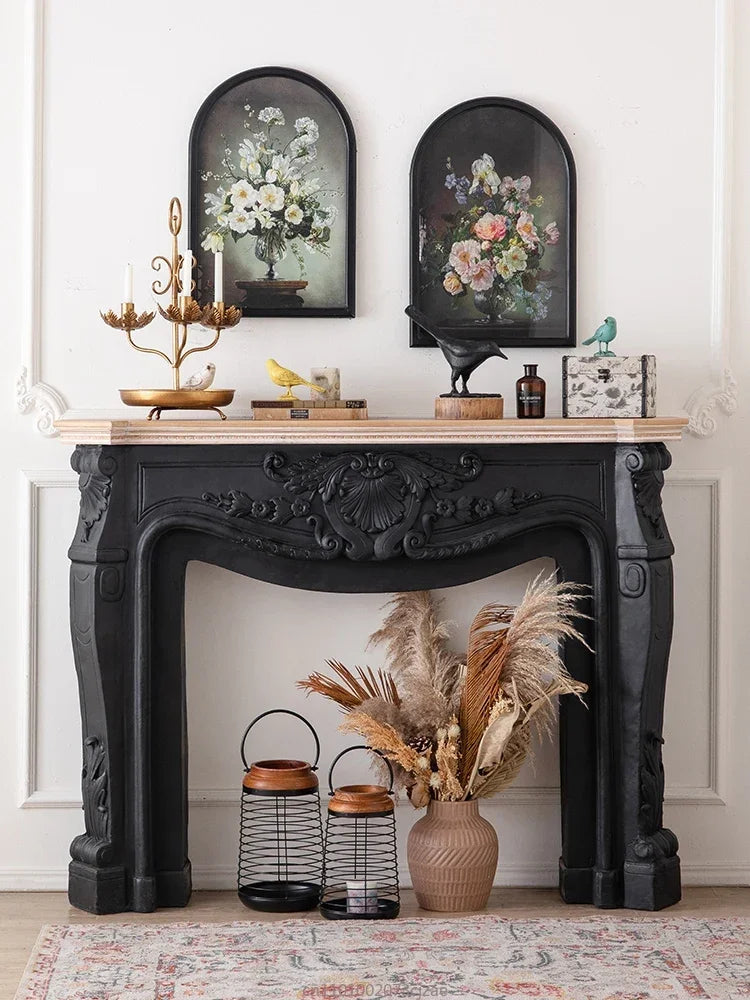 French retro fireplace decorative living room against the wall simulation finished fireplace rack solid wood porch antique