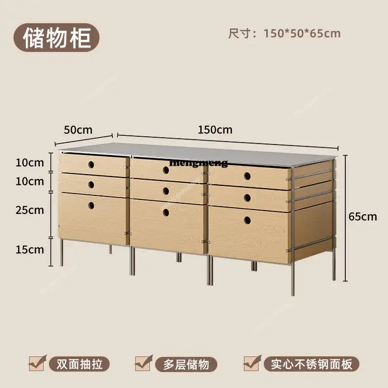 A139 Stainless steel solid wood chest cabinet household multi-layer storage storage living room locker