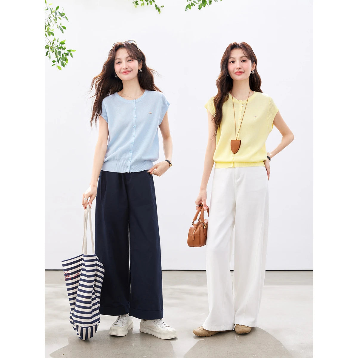VIMLY Women's Casual Knit Short Sleeve T-shirt 2026 Summer New Blue Crew Neck Button Down Flutter Sleeve Minimalist Top 30935