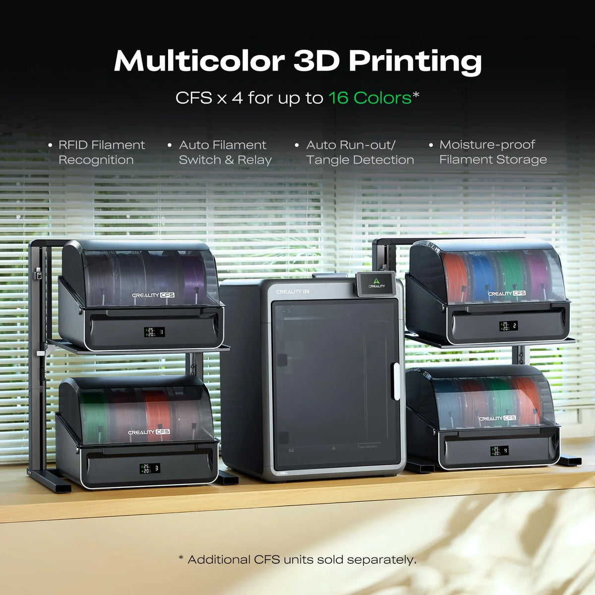 Creality K2 Combo 3D Printer, Multicolor Printing with CFS, High-Speed 600mm/s,Smart Auto Leveling, Quiet Printing, 300°C Nozzle