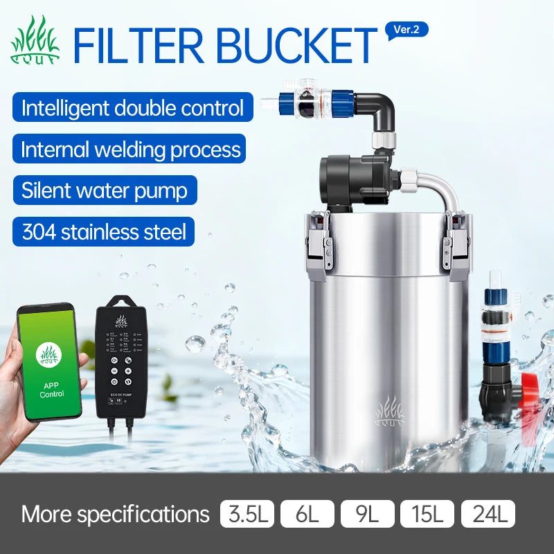 24L Fish tank External Canister Bucket Filter Intelligent App Control Frequency Conversion Ow Noise Wave-making Sound off
