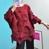 Many Color Casual Pleated T-shirt Women Irregular Design Loose Solid Color Pullover Tops Versatile 2025 New AL8161