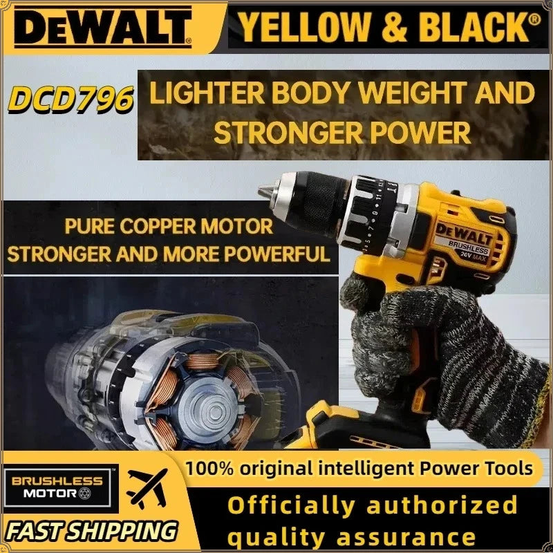 Dewalt DCD796 2000RPM Cordless Electric Drill Brushless Driver Adjustable Speed Impact Hand Drill Rechargeable Power Tools