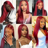 Burgundy 13x6 HD Lace Frontal Human Hair Wig Straight Wig 13x4 Lace Front Human Hair Wigs For Women 99J Colored 200 High Density
