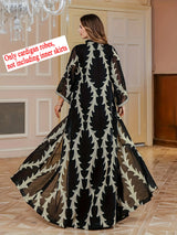 Middle East Women's Beaded Embroidery Long Robe Muslim Open Front Mesh Cover up Dubai Saudi Traditional Long Sleeve Dress