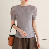 Summer New Pleated Fashion Simple Casual Style Thin T-shirt Temperament Commuting Formal Occasions Commuter Tops