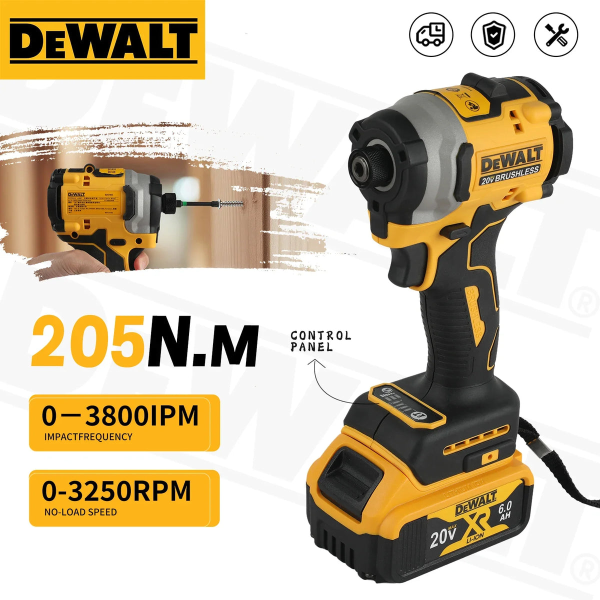 DEWALT DCF850 20V Impact Driver 205N.m Torque Forward/Reverse Switch for Screw Driving&Bolt Tightening in Construction&Workshop