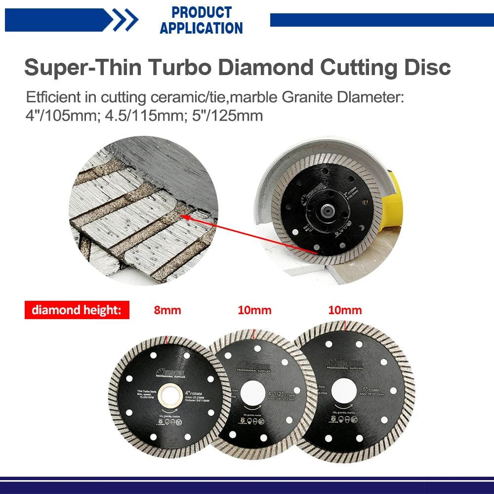 SHDIATOOL 10pcs Super-Thin Diamond Turbo Blades Cutting Ceramic Tile Granite Disc Saw Blade Cutter Marble Diameter 4" 4.5" 5"