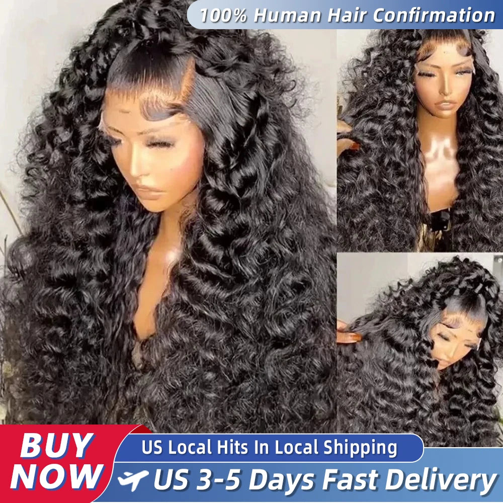 Curly ≥98% Human Hair Wigs 200% Real Density Water Deep Wave 13x6 13x4 HD Lace Front 360 Transparent Lace Frontal Wigs For Women 30 40 Inch Pre Plucked Lace Wigs Local Warehouse In The Us Ships Within Brazilian