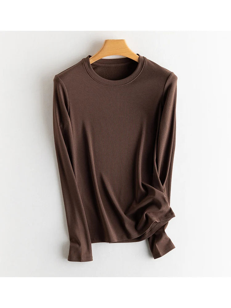 SuyaDream, Women Bottoming T Shirt, Silk Viscose Blend, Long Sleeves, Solid Basic Thermal Shirt, 2024 Autumn Winter Top