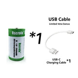 USB D Li-ion Rechargeable Batteries, High Capacity 1.5V 23800mWh Rechargeable D Battery, 4 H Fast Charge with Type C Port Cable