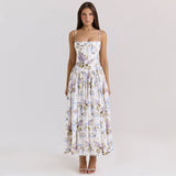 Mingmingxi Summer Floral Print Dress Elegant 2025 New Arrivals Spaghetti Strap Flare Dress Maxi Holiday Party Dresses Women