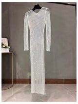 Club Apparel Sexy Rhinestone Dresses Long Sleeve Extra Diamond Dress