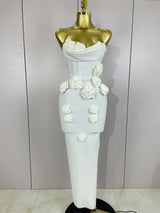 Sexy Fashion White Elegant Strapless Flower Bodycon Long Dress Women Casual Streetwear Club Birthday Party Slim Elegangt Dresses