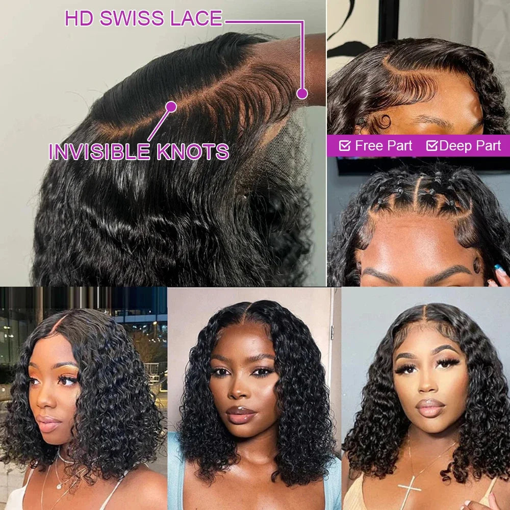 Short Bob Wigs Water Curly 13x4 13x6 Deep Wave HD Lace Frontal Wig For