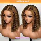 Highlight Ombre Bob Wig Human Hair Curly Short 5X5 Hd Lace Closure Wig