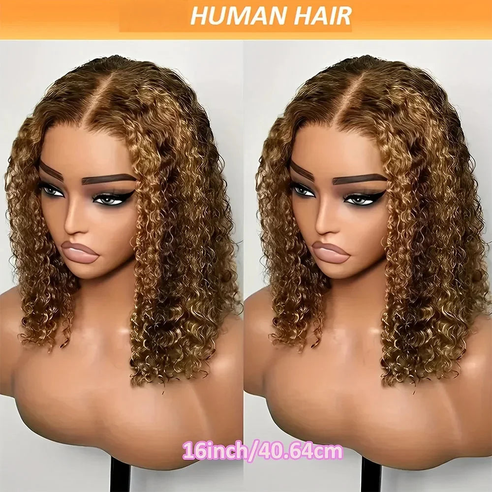 Highlight Ombre Bob Wig Human Hair Curly Short 5X5 Hd Lace Closure Wig