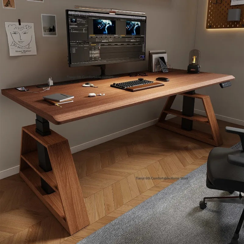 Modern Wooden Electric Height Adjustable Computer Desk High End Design Standing Desk Converter Study Desk Home Furniture FYCD