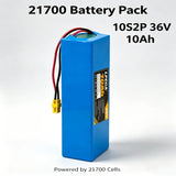 10S2P 21700 5C power lithium battery pack 36V 100% 10.0Ah rechargeable 500W for electric scooters, bicycles, motorcycles