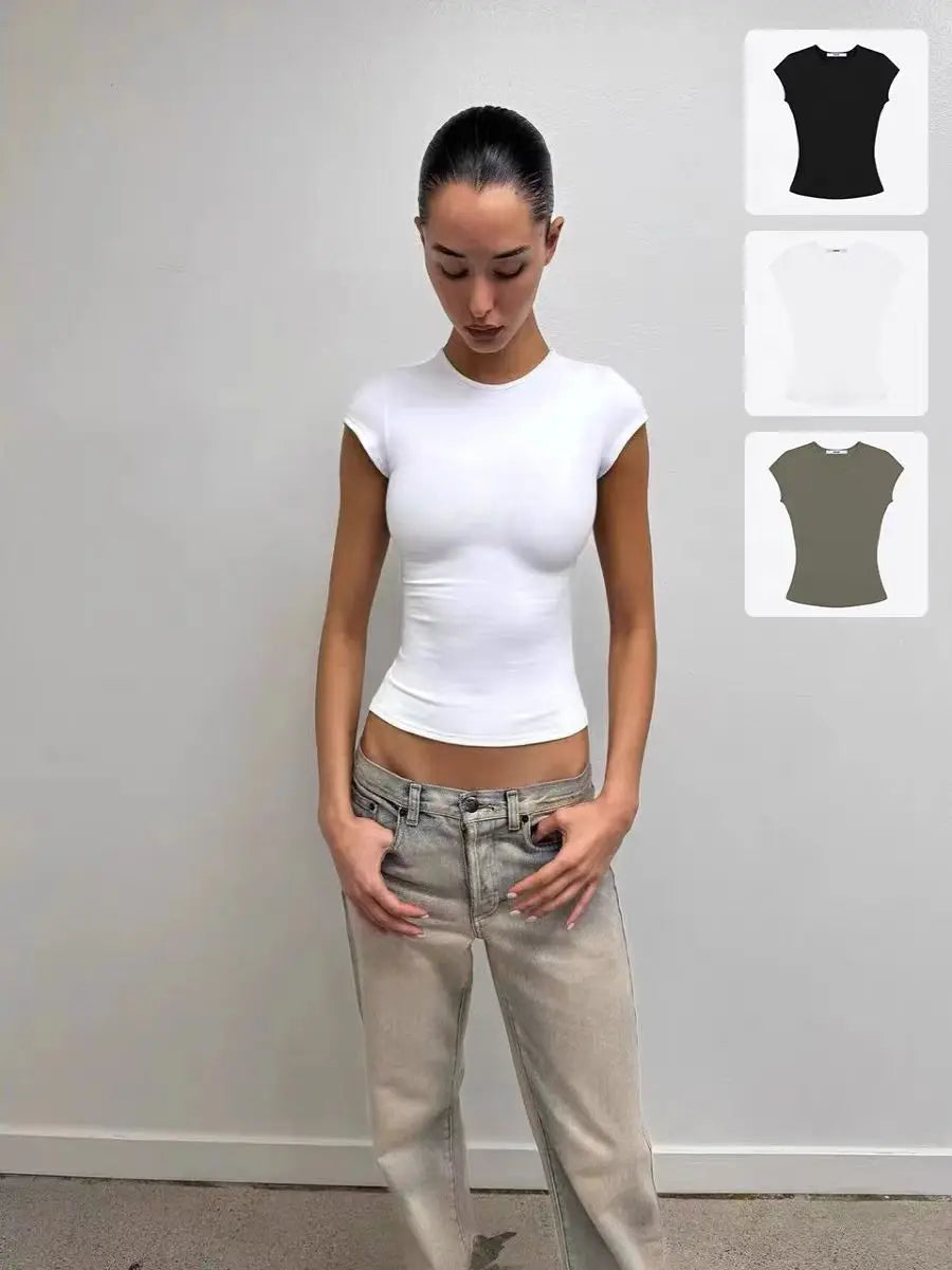 Tank Summer Round Neck Solid Color T-Shirt with a Great Fit, Baby Tee, Slim and Comfortable Fabric, Tank Women 2025