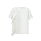 Amii Women's T-Shirt 2026 Summer New Round Neck Ruffle Hem Cotton Tee Lace Trim Short Sleeve Loose Fit Top For Women 12642012