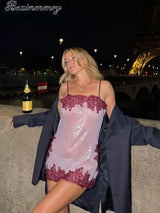 Sexy Sequin Backless Sleeveless Short Dress Women's High Waist Bodycon Shiny Mini Dresses 2026 Beach Vacation Party Club Gowns